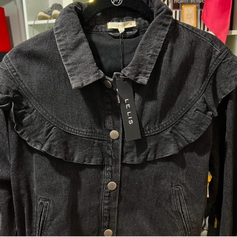 Black Denim Ruffled Jacket - Picture 5 of 7